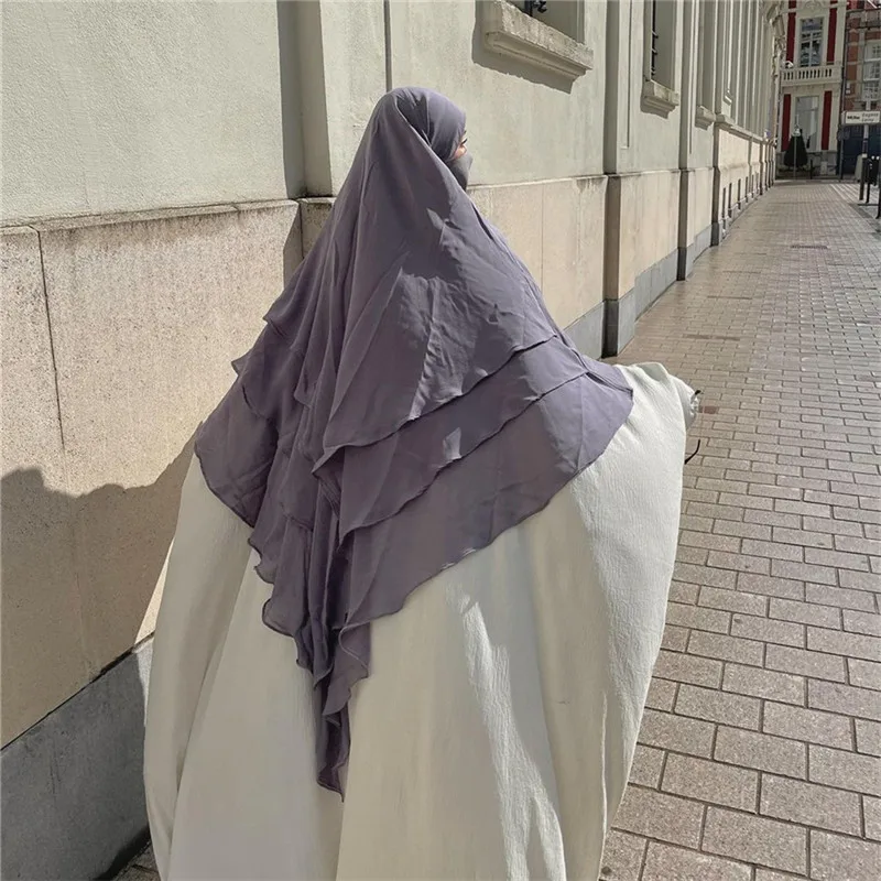 2022 New Traditional muslim clothing chiffon hijab women fashion modest 3 layer khimar borkha khimar