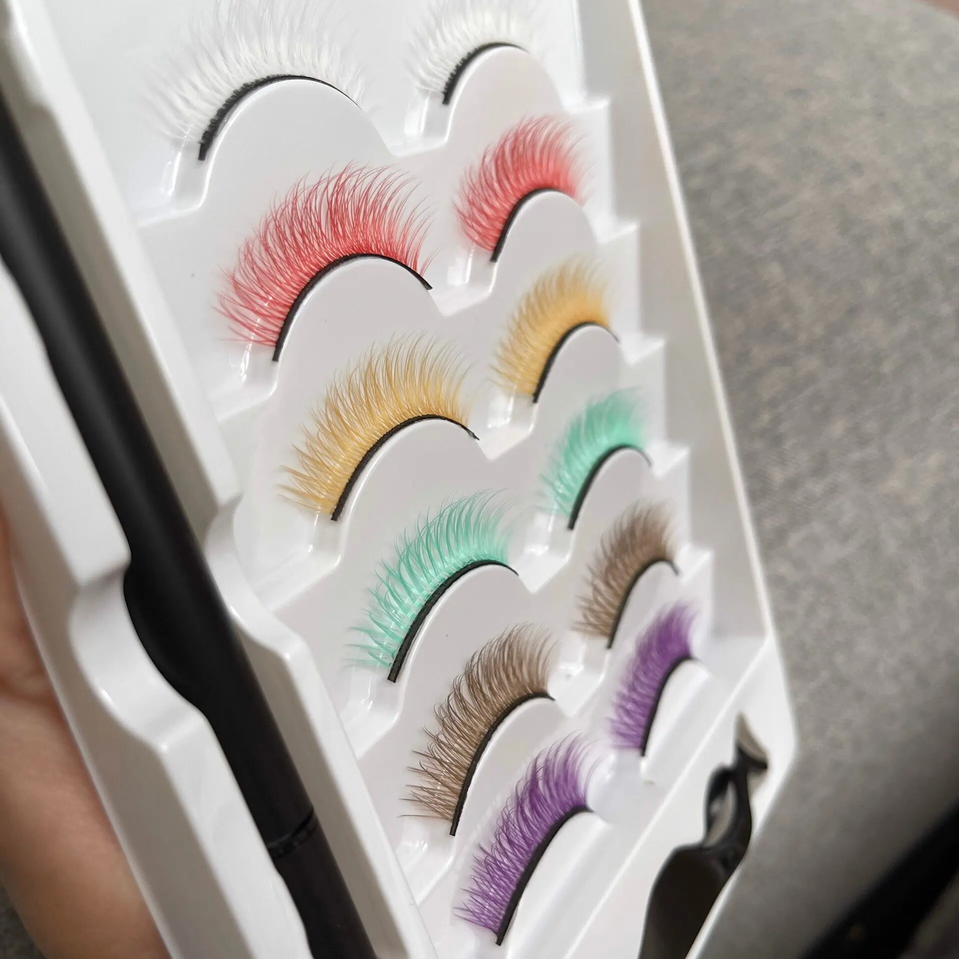 3D mink fur eyelashes Red orange yellow green blue violet colorful eyelash