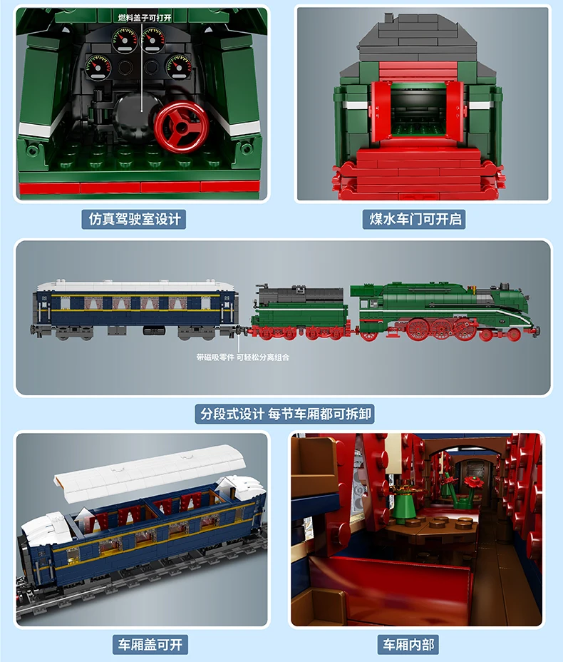 MOULD KING 12007 The Motorized BR18 201 German Express Train Model Assembly High-Tech Building Blocks Kids Christmas Gifts