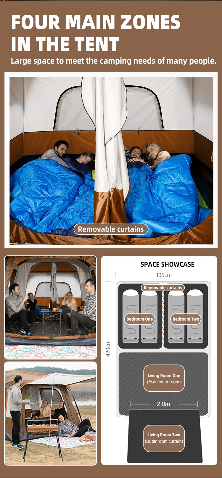 2024 Big Event Tent Camping Tents 12 Persons Waterproof Outdoor Family And Tent 2 Bedroom For Family Party