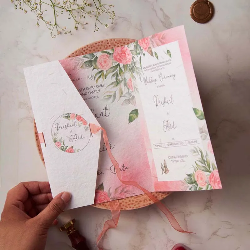 custom biodegradable Handmade paper wedding card printing name personalized ECO wedding invitation cards