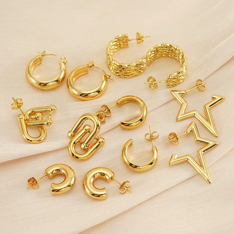 New Horseshoe Buckle C Shaped Earrings Female Geometric Braided Earrings Irregular Titanium Steel Earrings Female