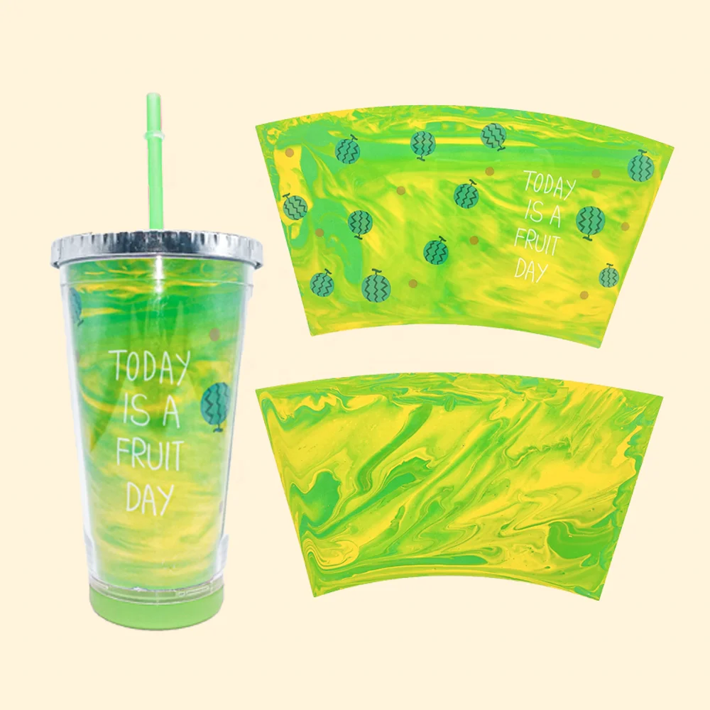 Customization 16.9 OZ DIY Clear Double Wall Tumbler Cup with Lid Straw and Built-in fluid drawing card For Iced Drink Tea Coffee