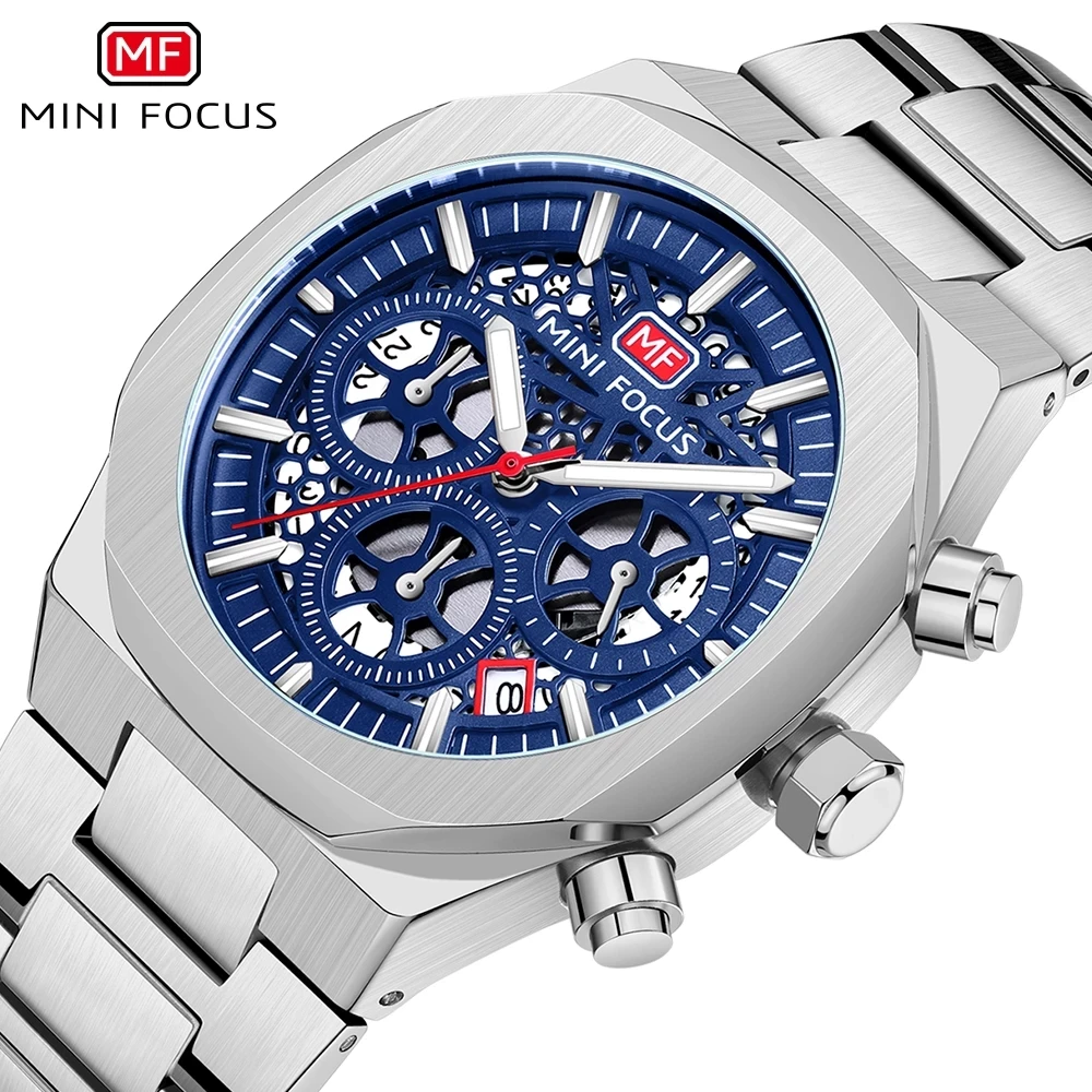 mini focus montre watch men 0411 new arrival silver mens original Stainless steel band wristwatch Fashion Sports quartz watch