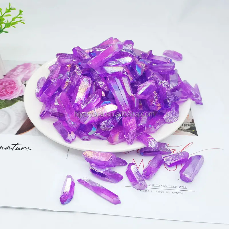 Wholesale Natural Electroplated Titanium Aura Crystal Tower Angel Aura Clear Quartz Point