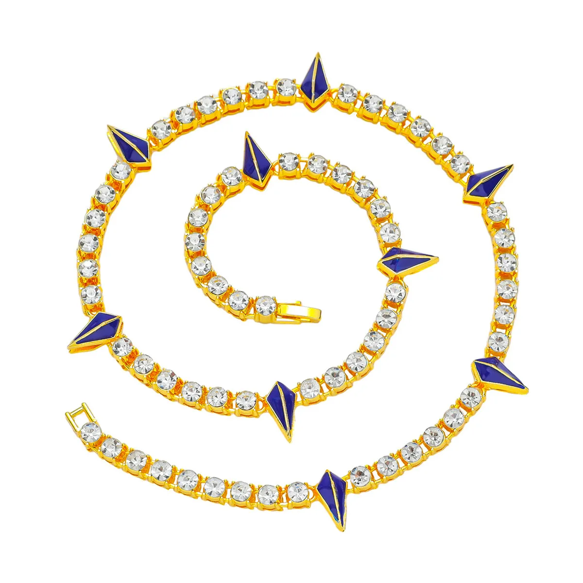 DUYIZHAO New Arrival Hip Hop 5mm Blue Yellow Luminous Enamel Spikes Panther Tennis Link Chain Necklace Bracelet For Men Women