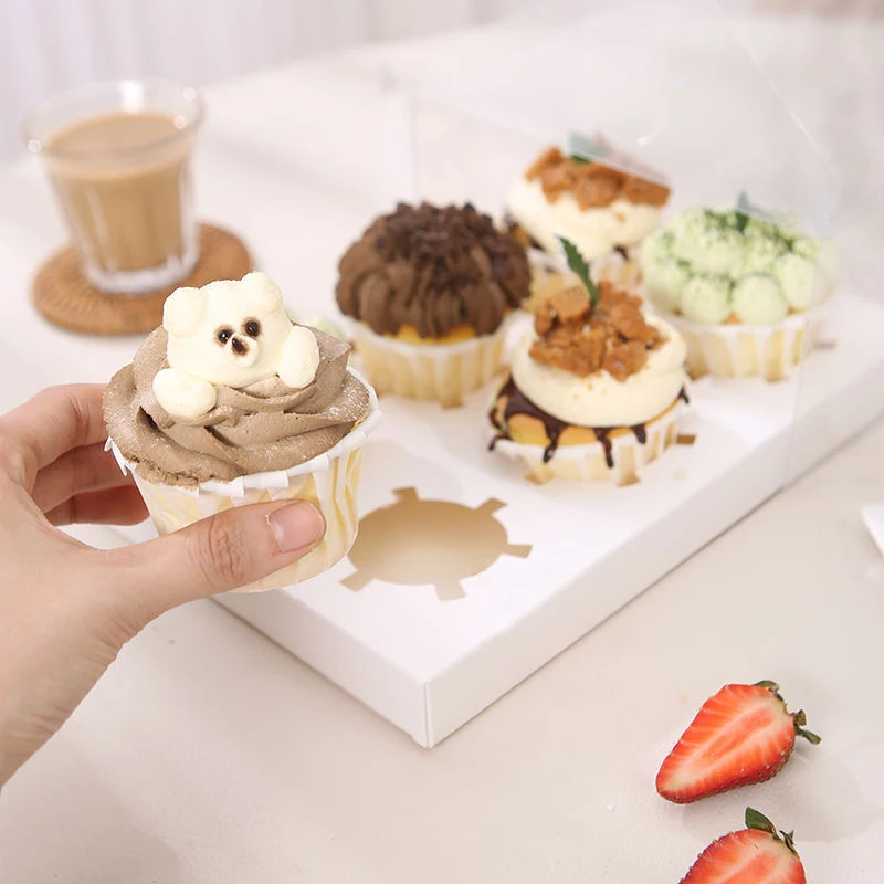 Индивидуальная художественная бумага одна штука коробка для кексов 6 12 24 Отверстия Бумажная чашка маффинов торта