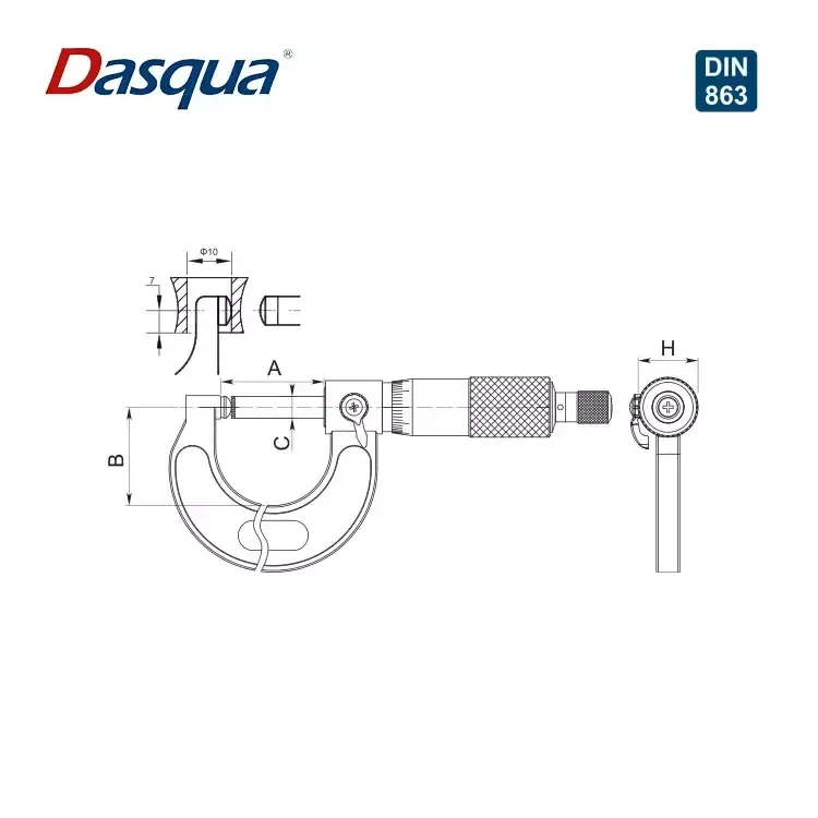 Сферическая наковальная трубка Dasqua из нержавеющей стали 0-25 мм 25-50 мм 50-75 мм 75-100 мм 0,01 Градуированный микрометр измерительный инструмент