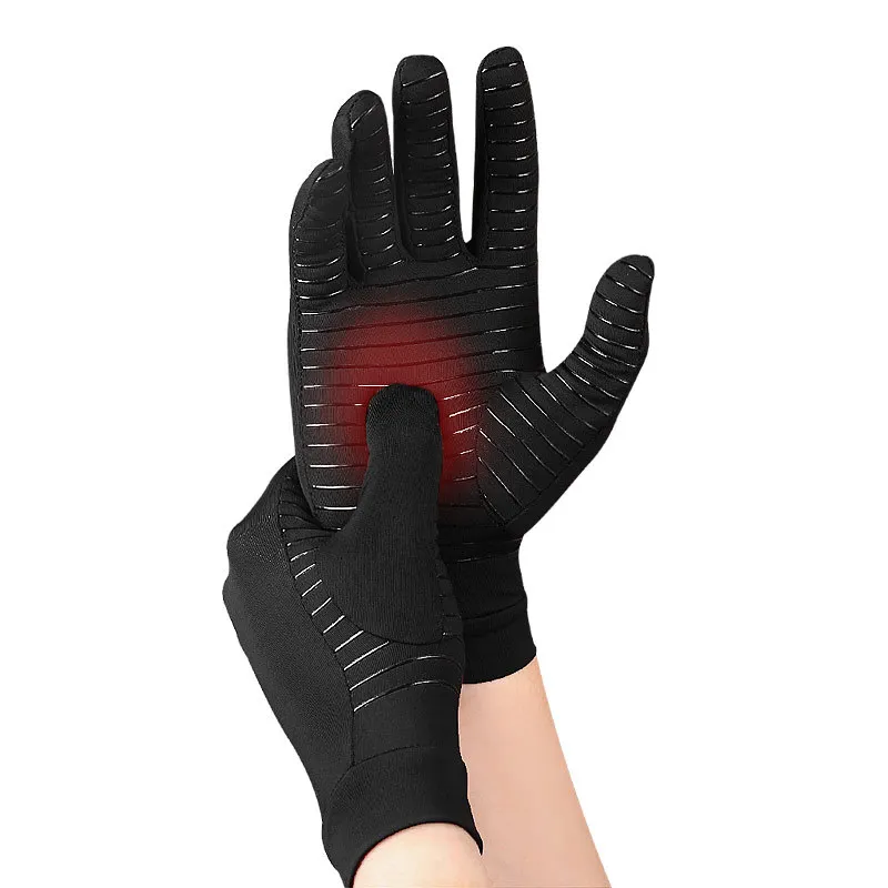 Amazon Hot Selling Touch Screen Black Copper Full finger Arthritis Compression Gloves Therapy gloves