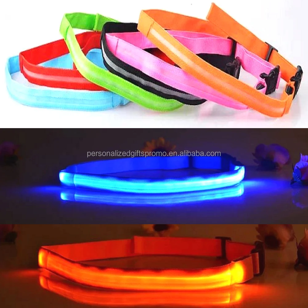 LED light and CR2032 battery installed on and off one size fits all  LED Running Safety Flashing Waist Belts / Straps At Night