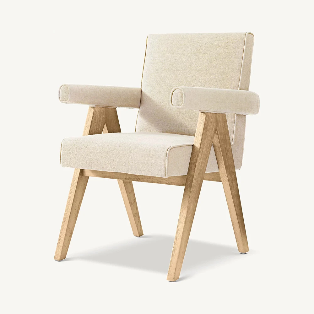 High End Midcentury Restaurant Chair Factory Custom Solid Oak Fabric Dining Armchair for Dining Room