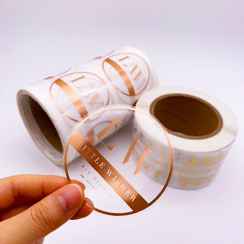Custom Transparent Round Hot Stamping Printed Clear Gold Foil Logo Sticker Transparent Label