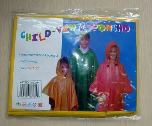 Pvc Children Rain Poncho for Single Use Recycled Plastic Rain Ponchos