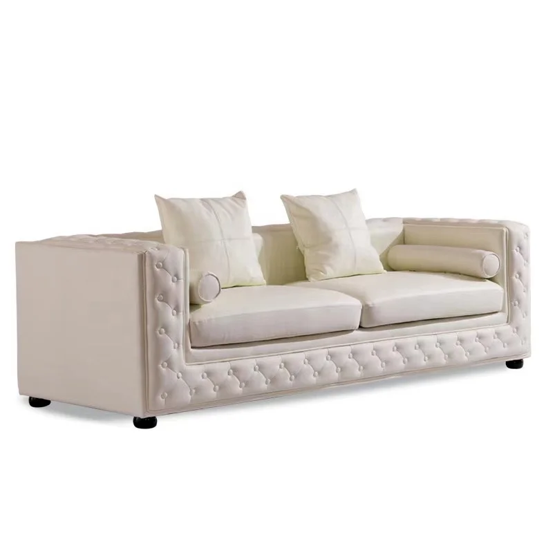 
White leather sofa set american style 3 seater comfortable couch lounge chesterfield Sofa living room furniture sofa set 