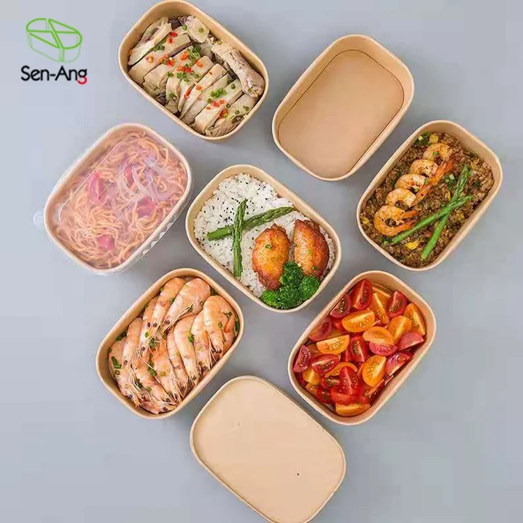 SenAng07 New Arrival White Square Rectangular Lid Cover Round Dessert Soup Bucket Paper Salad Bowl Manufacturer