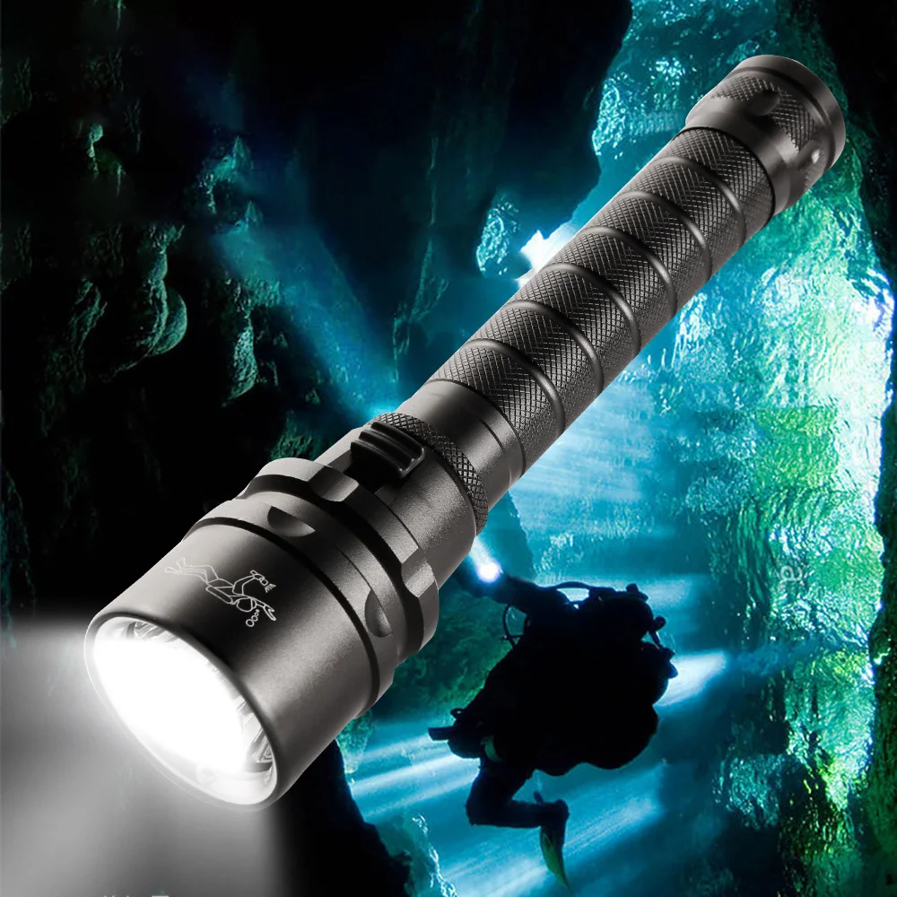Rechargeable T6 LED Diving Flashlight Waterproof Deep Dive XML T6 with Aluminum Alloy Body IP68 rated for Camping