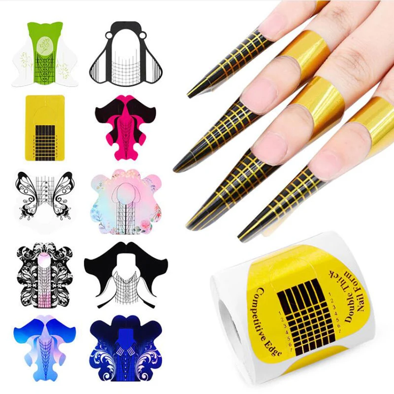 100Pcs/Roll Acrylic Nail Forms Extension Form Guide
