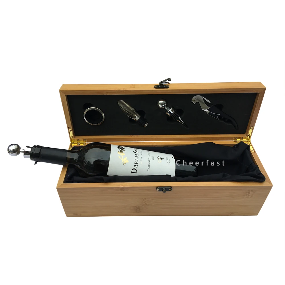 Отличная Деревянная декоративная коробка для вина Подарочная кейс хранения Бамбуковая деревянная одинарная недорогая бутылок