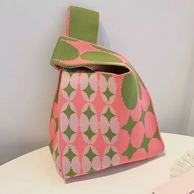 japan autumn winter female underarm bag lattice stars pattern Wool Crochet tote women Knitted handbags for women