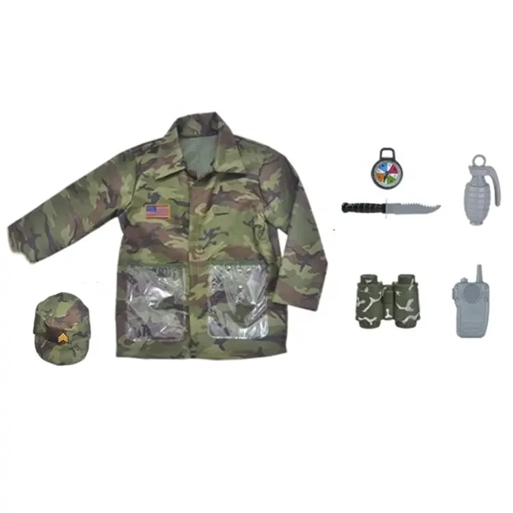Kids Army Costume Set Camouflage Uniform with Military Accessory toy play set for children Role Play