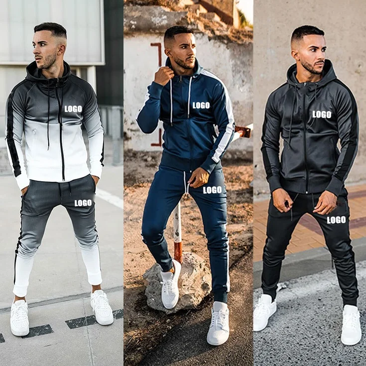 Custom logo sweatsuit tracksuits men blank private label sweat track suits jogger jogging sets sweatpants and hoodie set for men