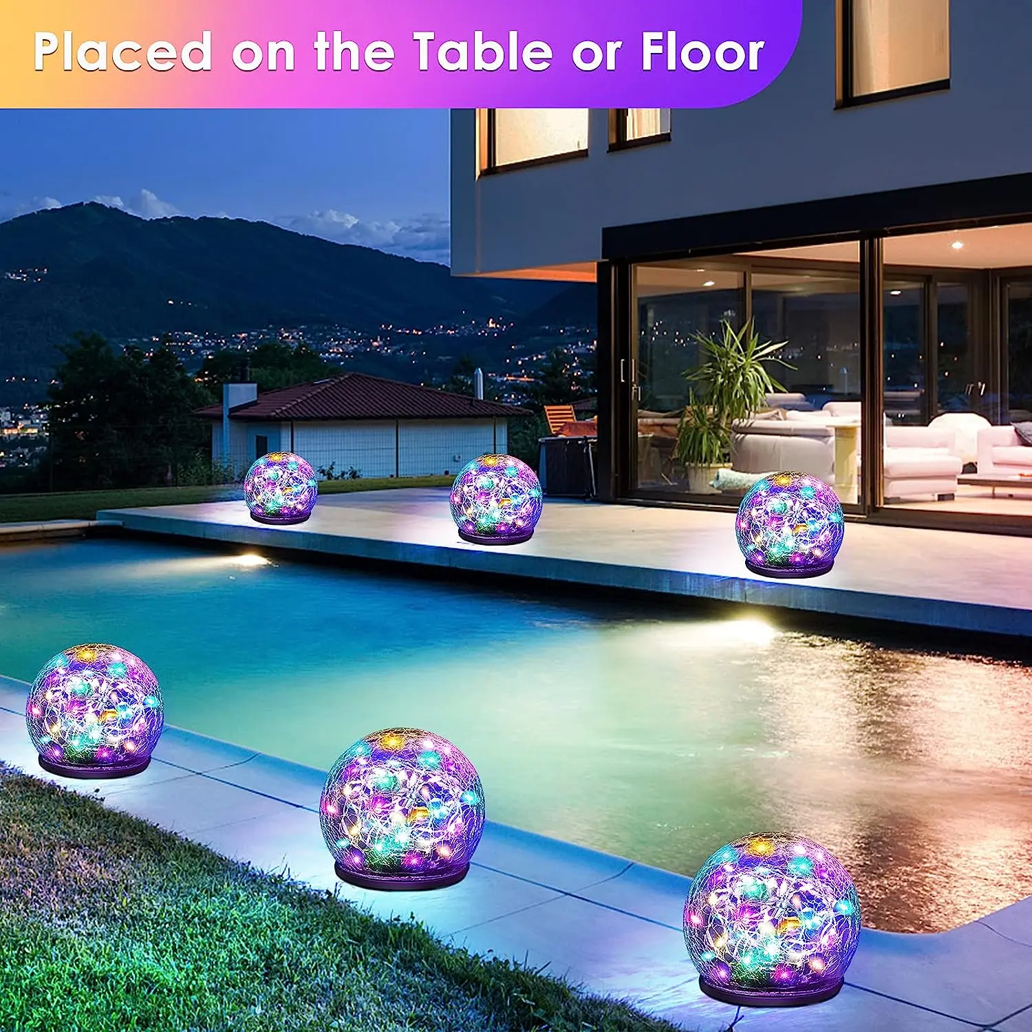Garden Solar Lights Outdoor Decorative LED Colored Cracked Glass Solar Globe Lights Upgraded Waterproof Ball Lights for Yard