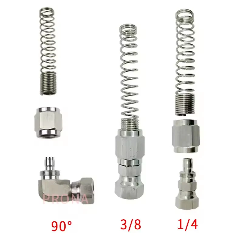 1Pcs Stainless Steel Threaded 1/4 3/8 Pneumatic Fittings Tool Paint Spray Gun Compressor Hose Fitting Tee Spring Connector Pipe