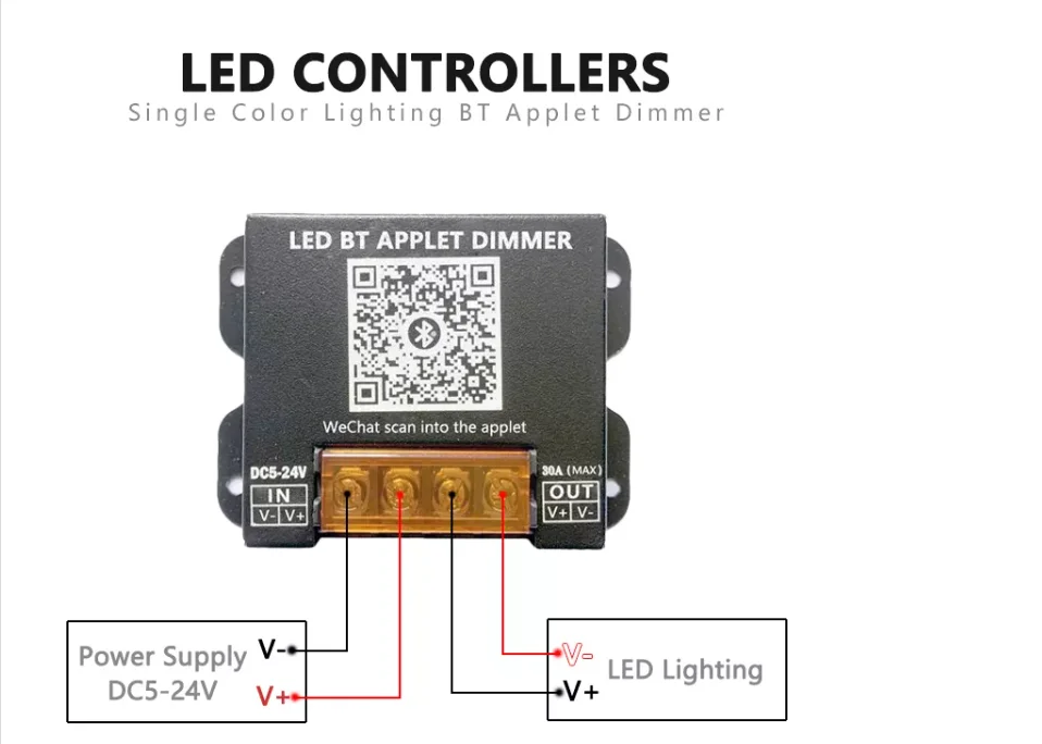 LED Single Color Light Bar Dimming Controller 30A DC5-24V BT Applet Remote Control for Lighting Fixtures
