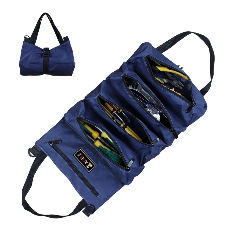 5 Zipper Pocket Design Waxed Canvas Tool Organizer Bucket car motorcycle tool rolling up bag