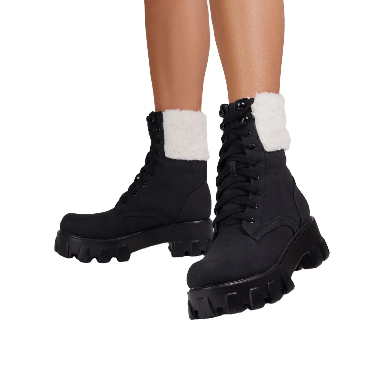 Женская обувь на толстом каблуке; Зимние сапоги, большой размер 43, с флисовой подкладкой; Ботинки Martin; Оптовая продажа; Свадебная обувь на среднем из хлопка, с круглым вырезом, длиной; Новинка