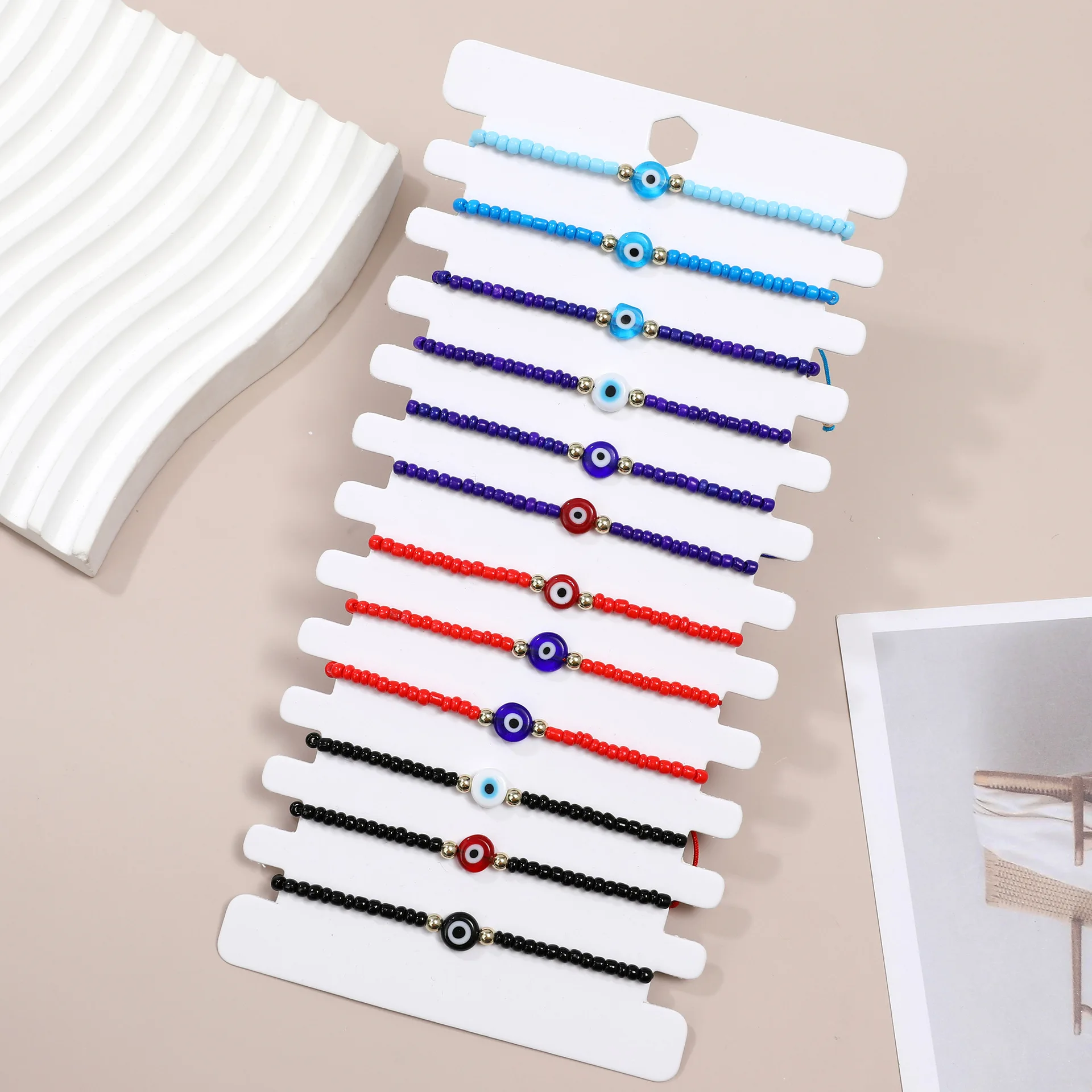 Factory Price Evil Eye Glass Seed Bead Handwoven Bracelet 12 pcs Set Bracelet Jewelry Women Men bracelet with charms