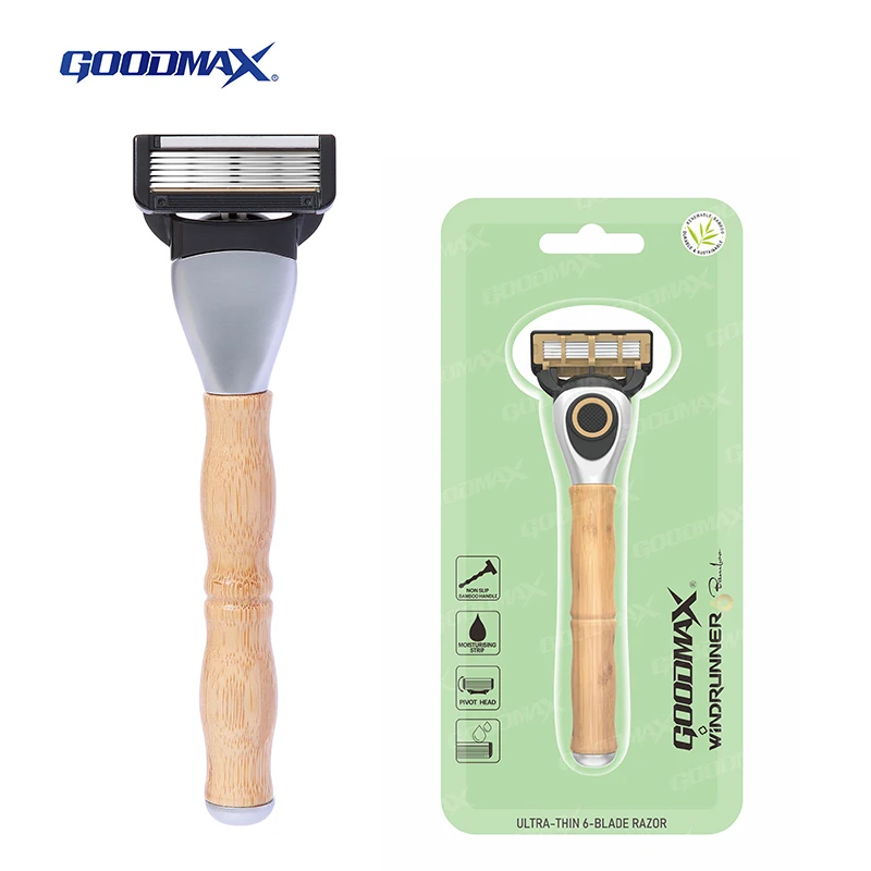 Six Blades Shaving Razor Sustainable Bamboo Biodegradable Razor Blades Safety Razors for Men