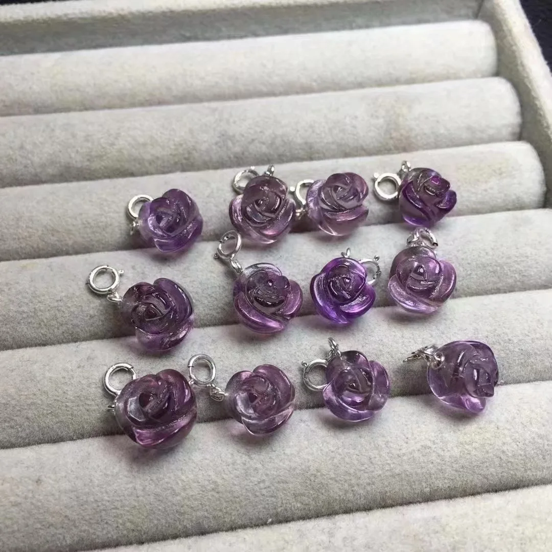 Natural mini rose quartz Labradorite Flower pendant amethyst citrine Flower 925 Sterling Silver pendants