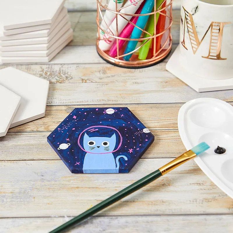 Глянцевая отделка с сублимационной облицовкой пустые белые керамические шестигранные подставки для поделок