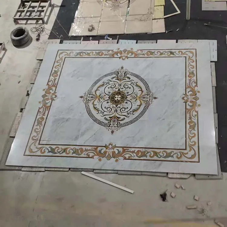 Waterjet flooring marble inlay sun flower designs