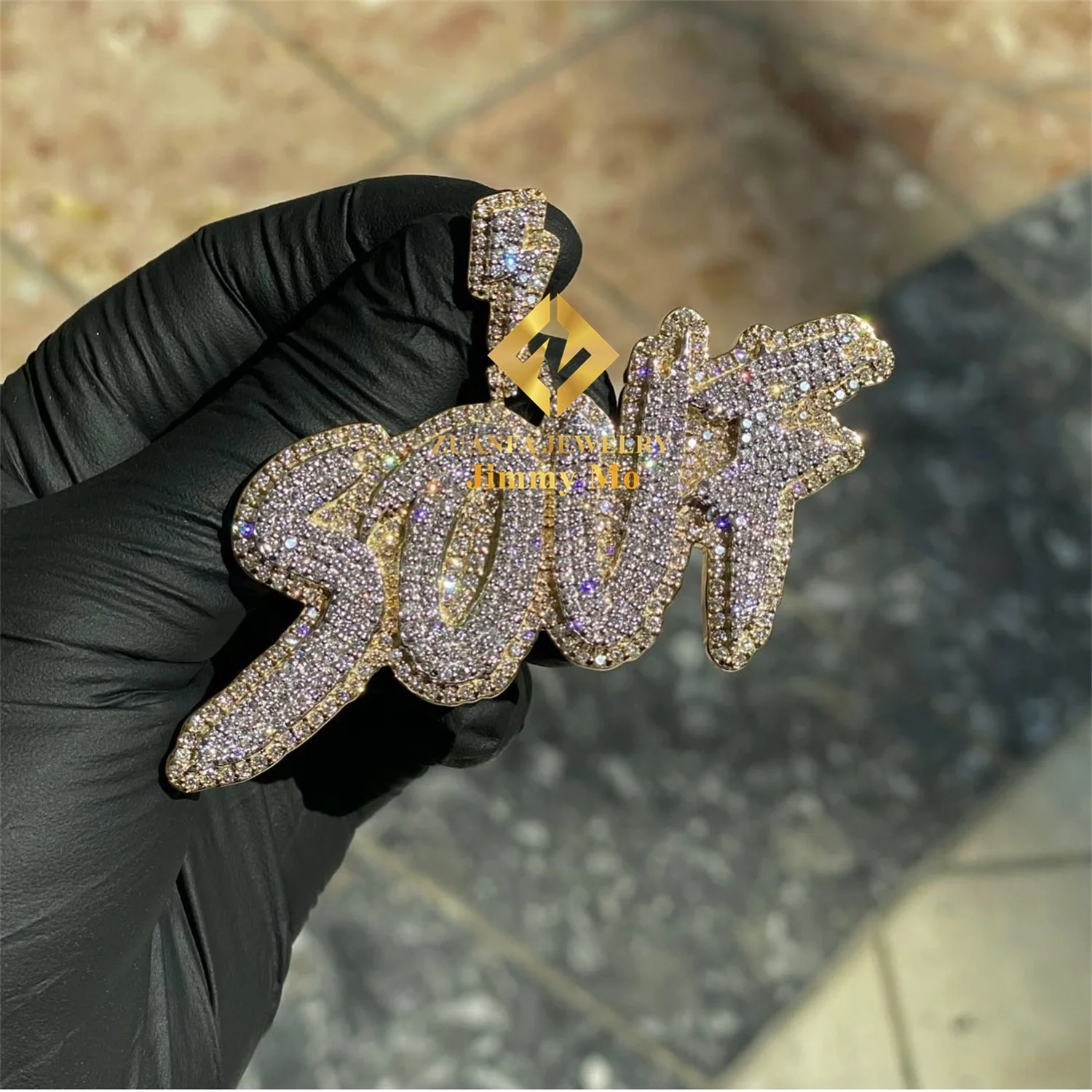 Private Custom Two Tone Color 925 Solid Silver Iced Out Hip Hop Pendant Jewelry VVS Moissanite  Letter CurvisePendant Necklace