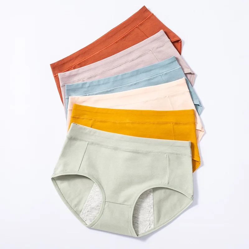 Pure Color Leakproof Cotton Period Briefs Breathable Moisture Absorbent Panties Menstrual Period For Women period panties