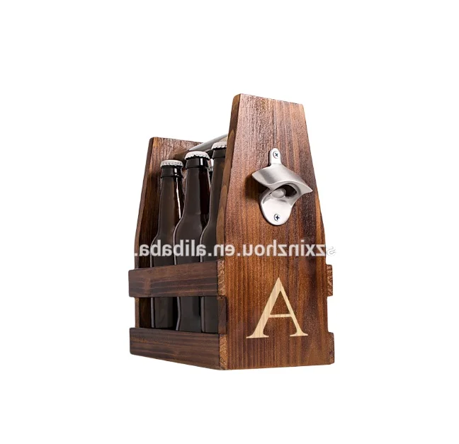 reclaimed solid bar kitchen office carrier tote wooden beer drink wine bottle caddy