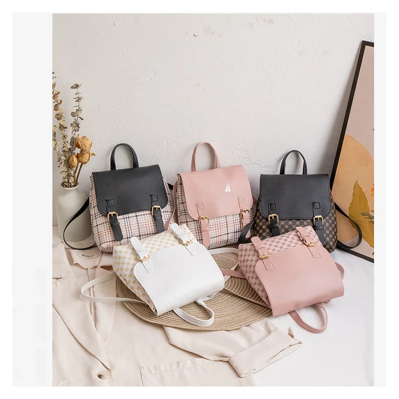 New Fashion Sweet Bag Striped Appliques Patterns PU Leather Preppy Style Pink GIft Ladies Back Pack Bags