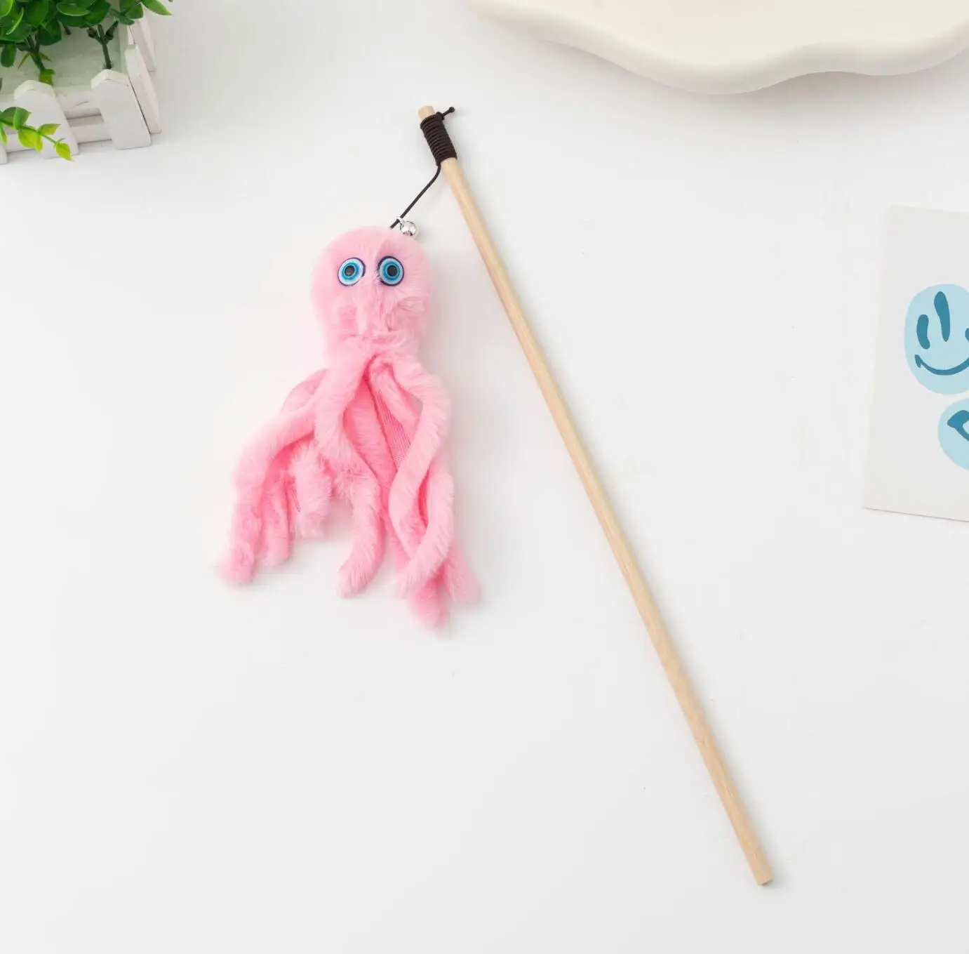 cat application wood stick high quality plush octopus colorful feather cat toy cat teaser stick toy