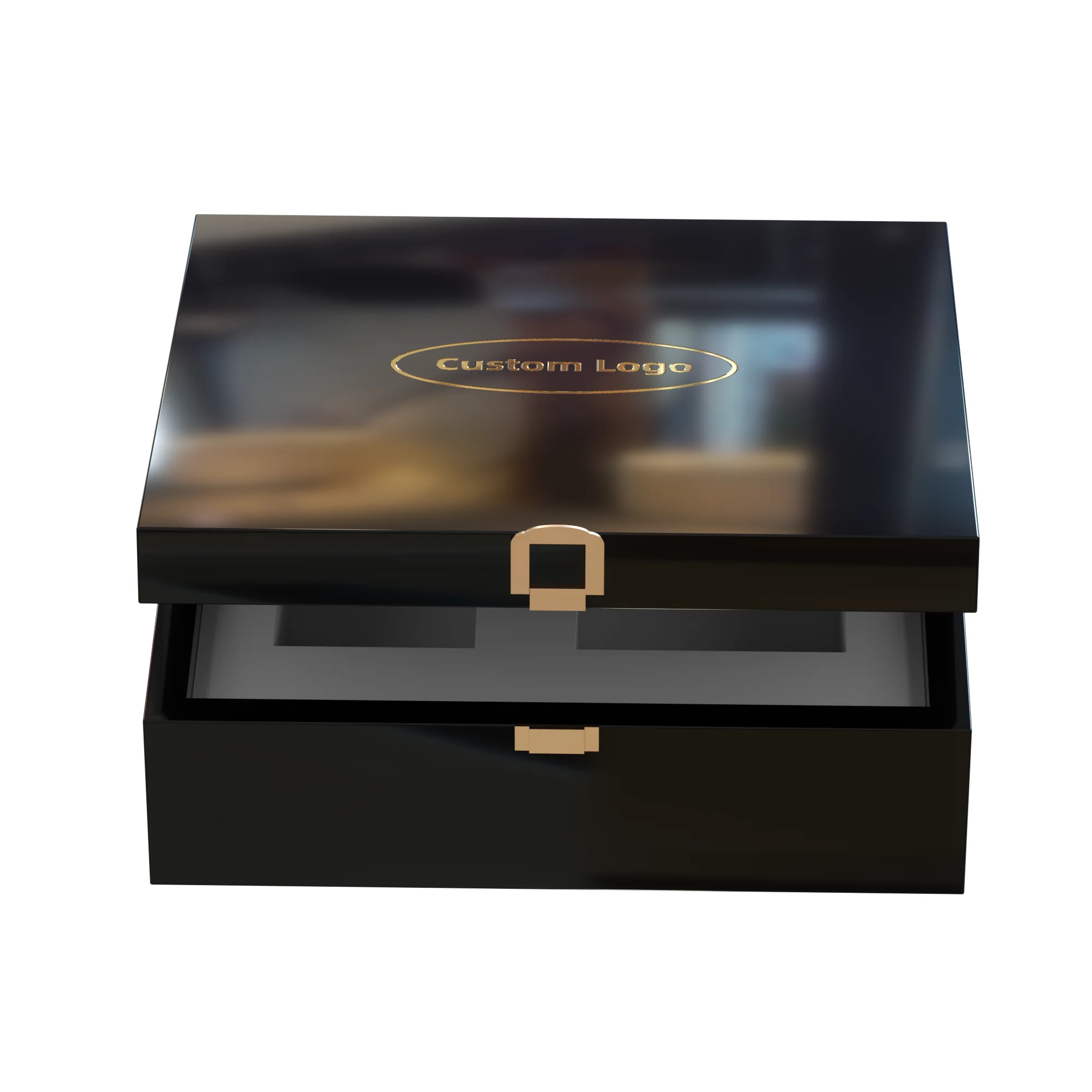 Custom Logo Glass Wooden Boxes Piano Lacquer Wine Box for Perfume Gift Packing Luxury Personalized Jewelry Black Gift Wood Box