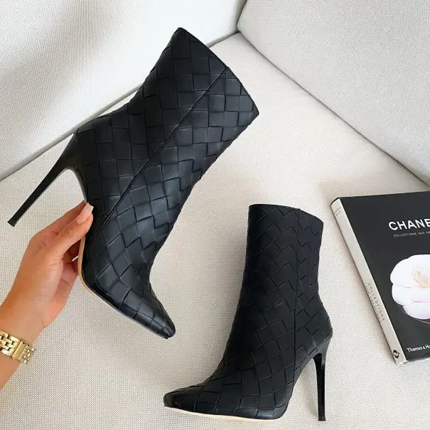JB005 Fashion Women Woven Stiletto Ankle Boots