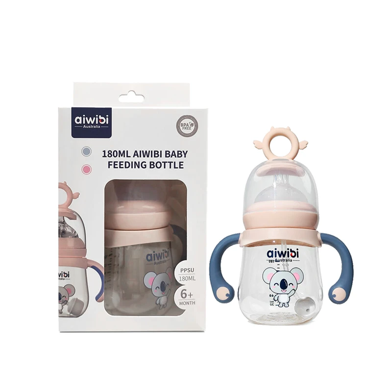 Cute Cartoon Shape BPA Free Baby Water Bottle Blue Pink Baby Milk Straw Bottle Feeding Bottle