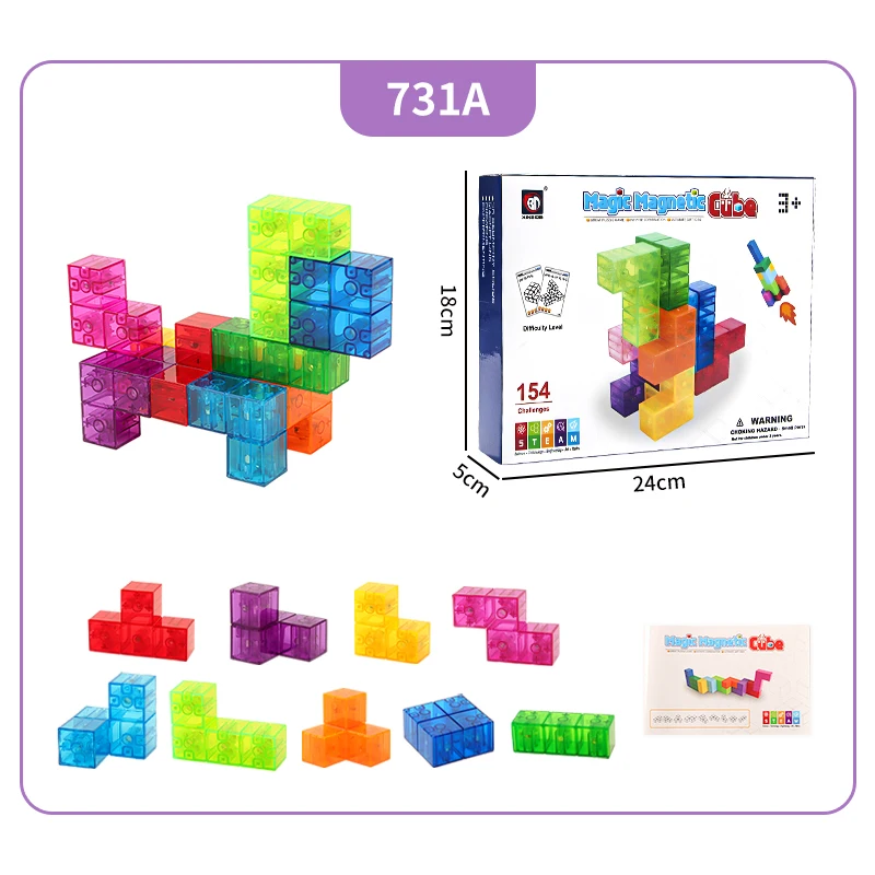 Magical Transparent Color Magnetic Cube Puzzle Blocks Educational Magnetic Blocks DIY 3D Toy for Kids