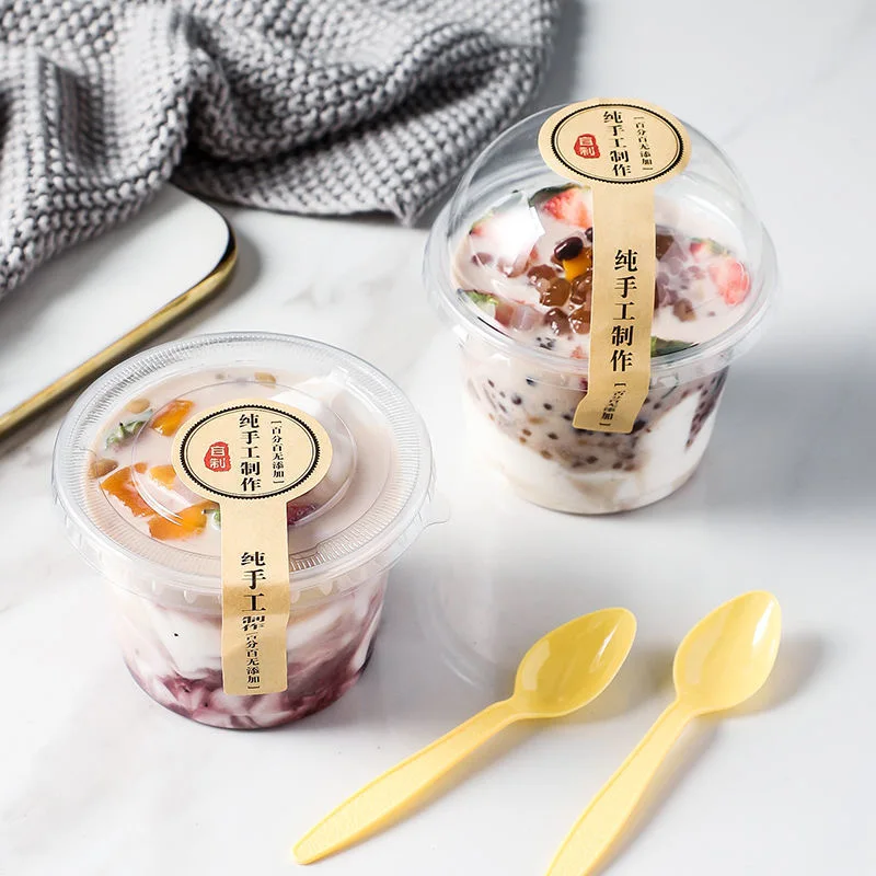 Logo Printed Dessert Yogurt High Clear PET Plastic Ice Cream Cup Packaging Cup With Lid