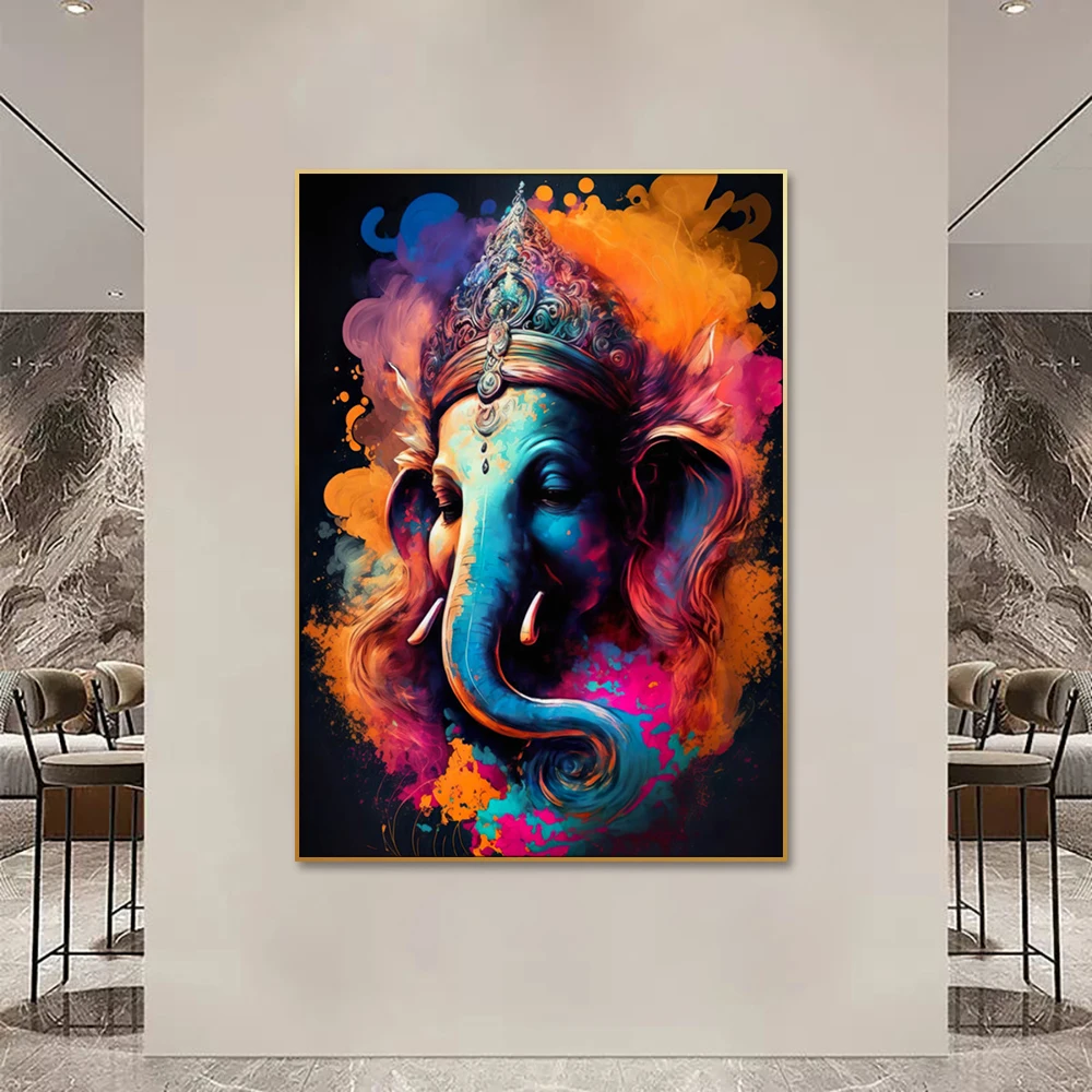 Ganesh Wall Art-Yoga Art Poster Hindu God Ganapati Painting Spiritual Art in Hinduism Wall Decorative Painting