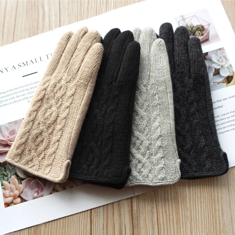 Acrylic and Wool Knitted Jacquard and Fleece Gloves Touchscreen Winter Ski Casual Gloves for Daily Use