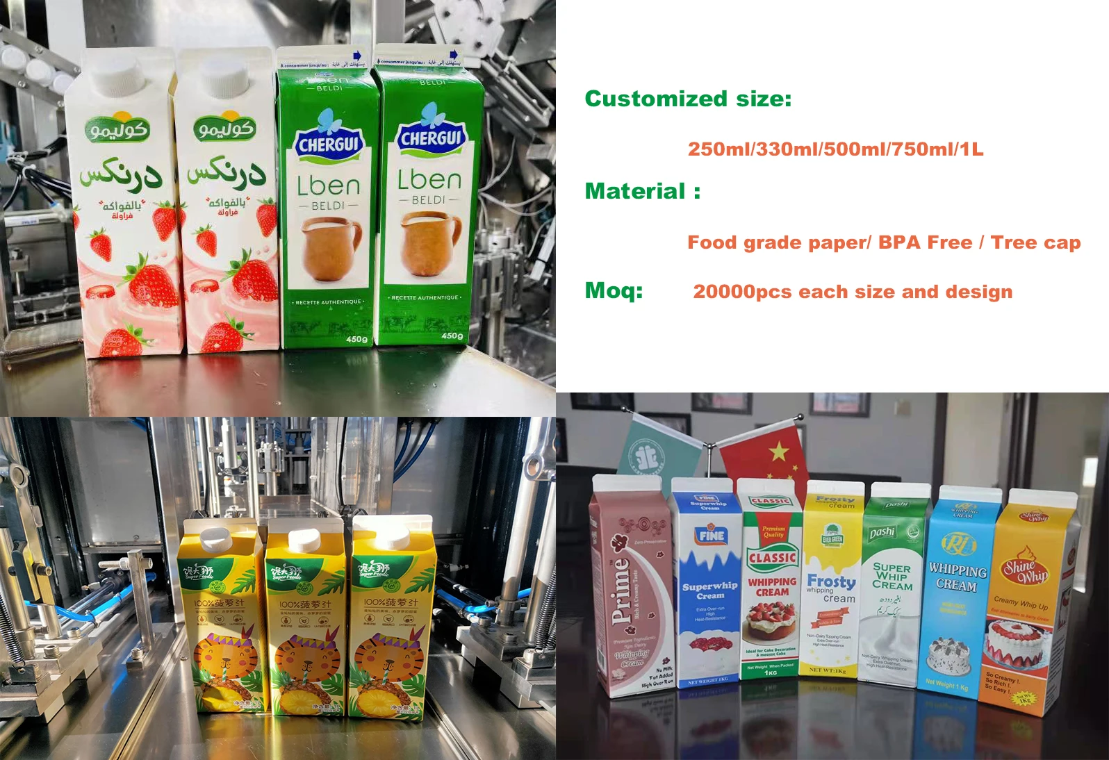 Customize Printing Gable Top Milk Carton Aseptic 250ml-1500ml Milk Juice Gable Top Paper Box