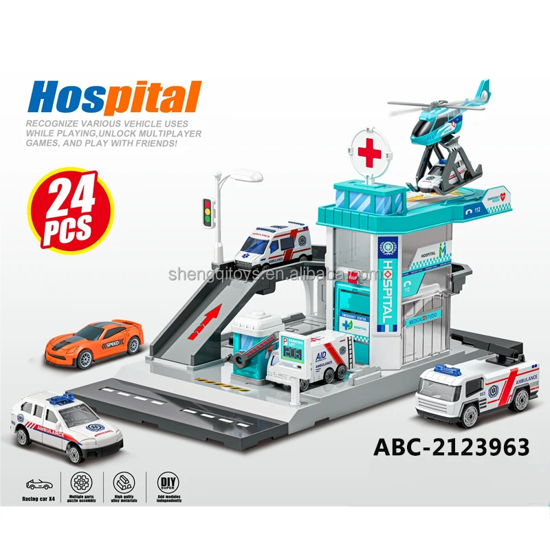 Lucky Toys Track Toy Set Adventure Slot Children Multifunctional Police Fire Hospital City Parking Lot Garage Slot Toys