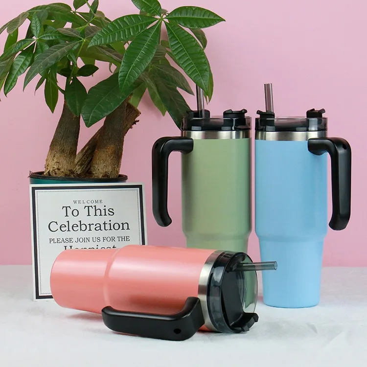 Eco-friendly 20 Oz Powder Coated Wine Mug Double Wall 304 Stainless Steel Vacuum Coffee Tumbler with lid and handle